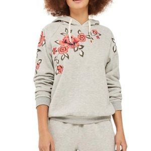 Topshop Embroidered Hooded Sweatshirt - Size Medium